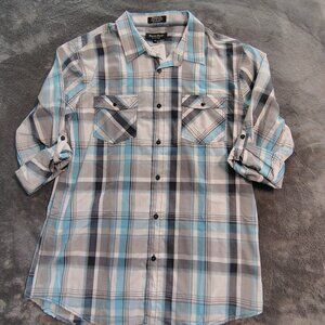 EIGHTY EIGHT Platinum Men's Blue Gray Plaid Button Front Shirt Size XL